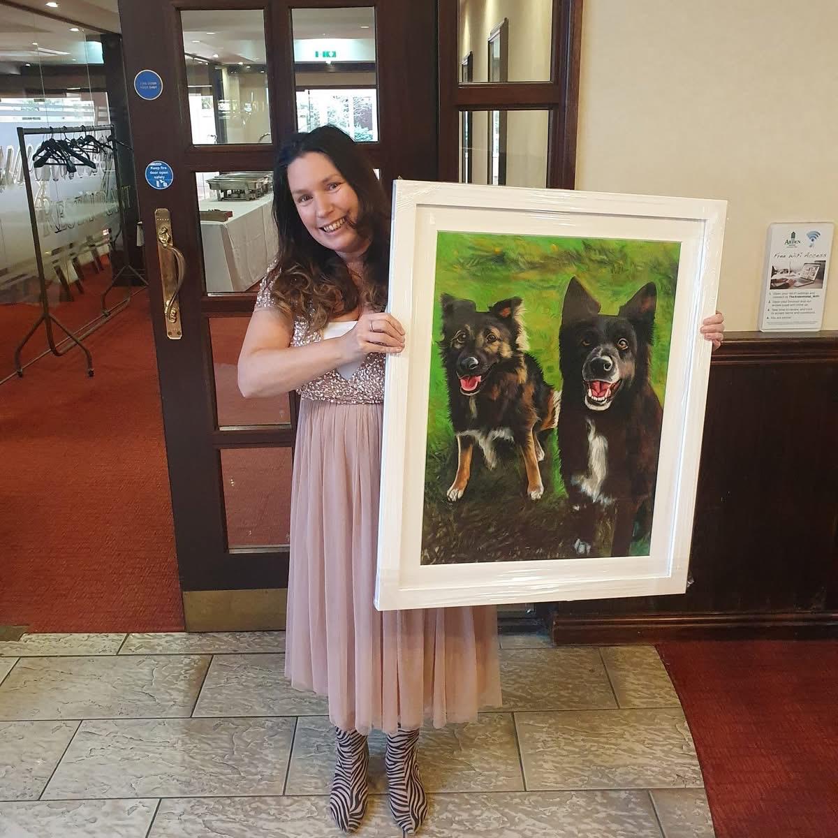 Happy Hall of Frame customers with their finished framed pieces