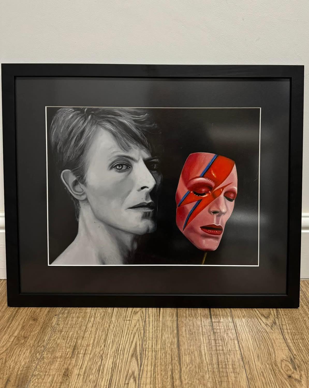 David Bowie Ziggy Stardust artwork framed in black with dark mount